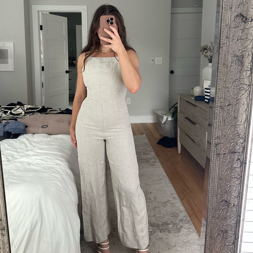H&M Beige Linen Jumpsuit